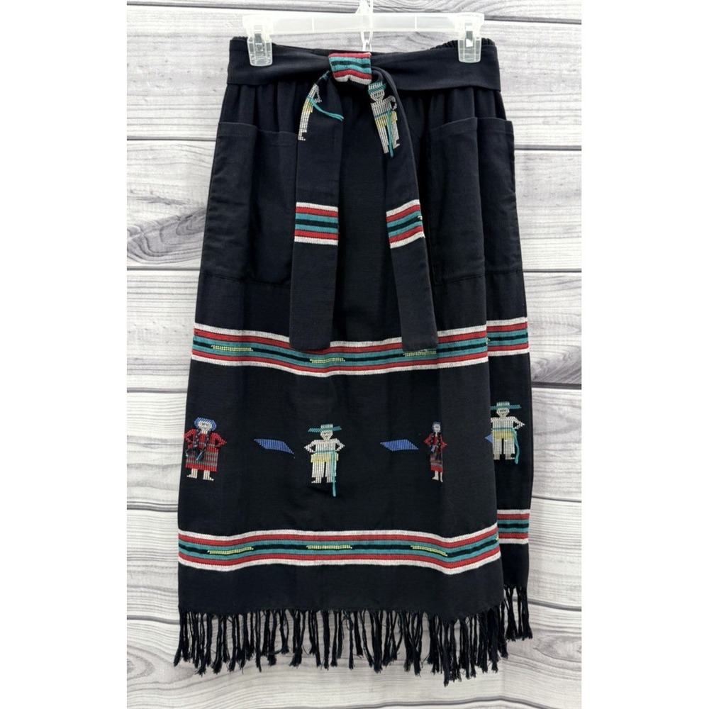 VINTAGE BIG JAGUAR GUATEMALAN HAND WOVEN FRINGE TRIM SKIRT - Women's Size Small